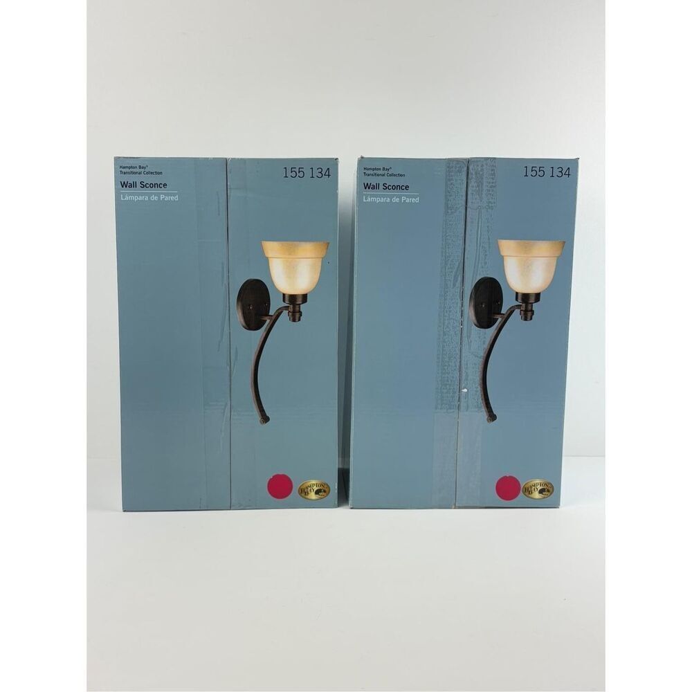 NEW Hampton Bay Iron Oxide Finish Double French Scavo Shade Wall Sconce Set of 2